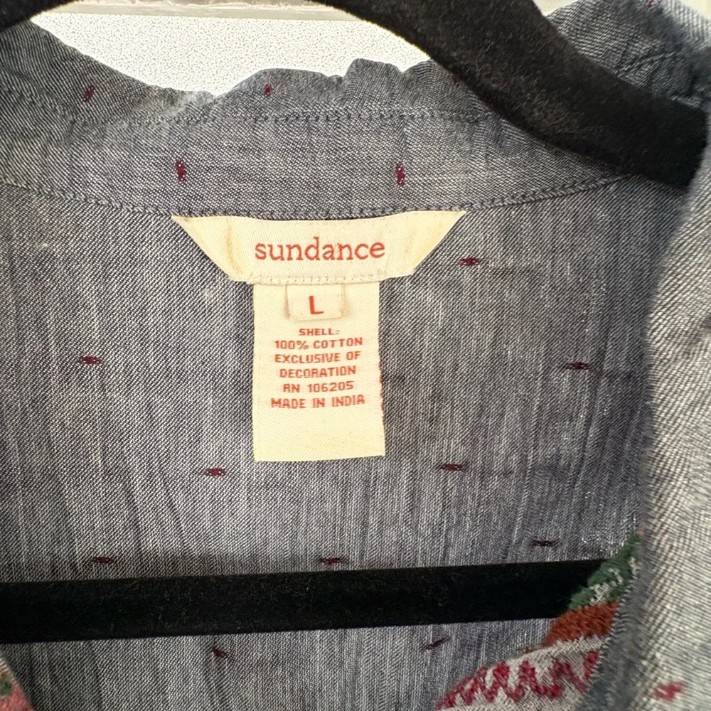 Sundance Gray Cotton Textile with Red and Green Embroidery - Picture 3 of 6